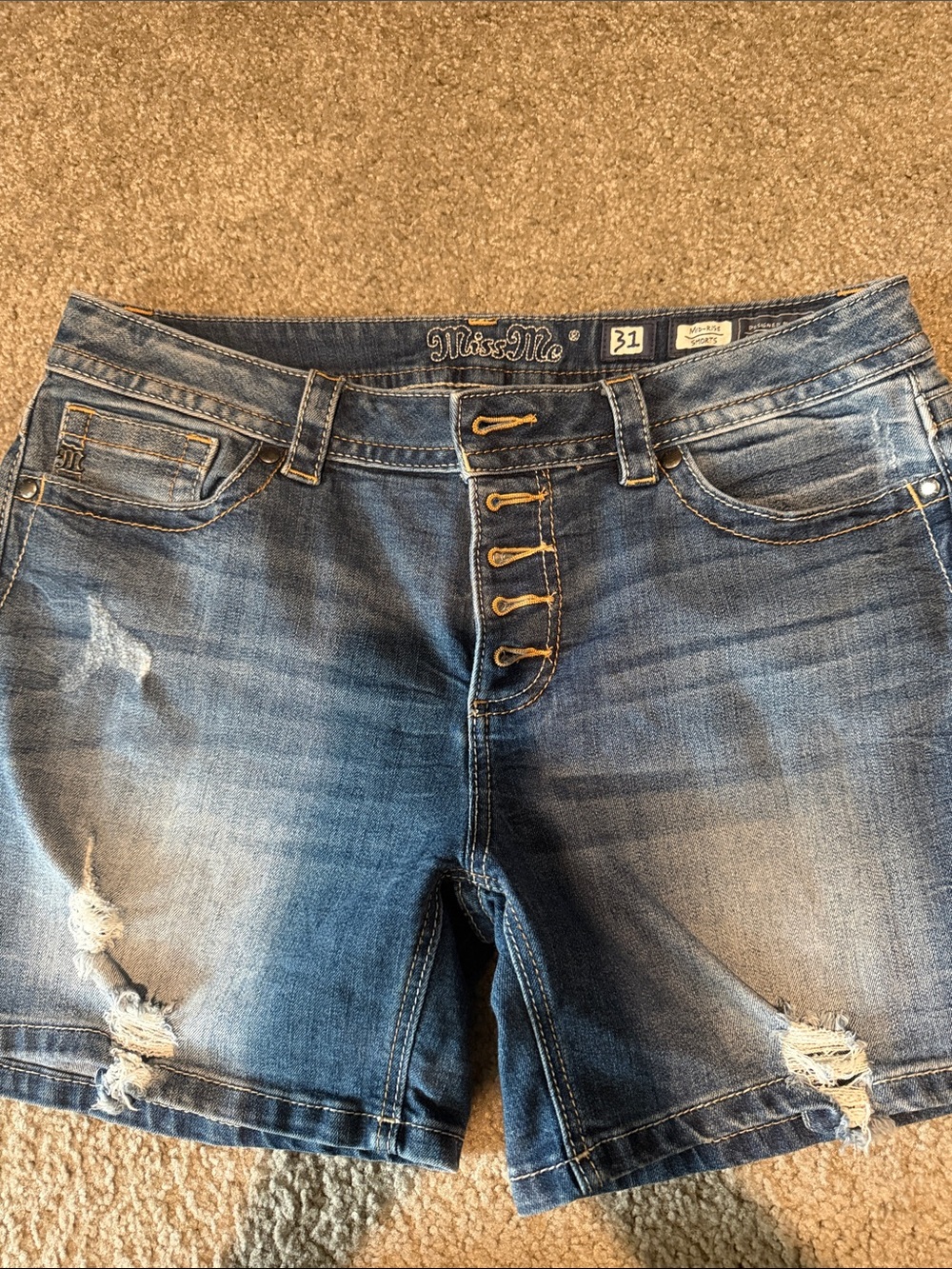 Miss Me Blue Distressed Cropped Denim Shorts